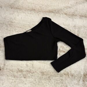 Intimately Free People Black Ribbed One-Shoulder Long Sleeved Crop Top - Size S
